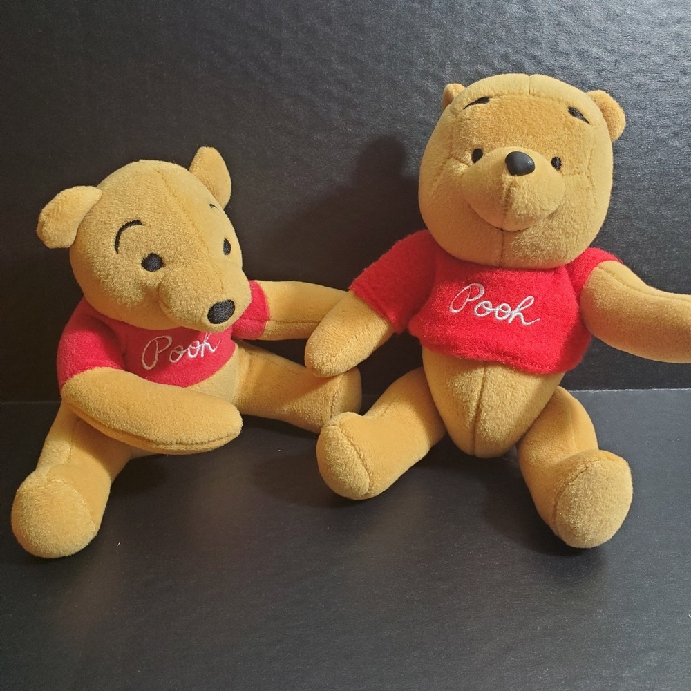 Disney Winnie The Pooh Bear Lot Of 2, One Poseable Stuffed Animal Toys